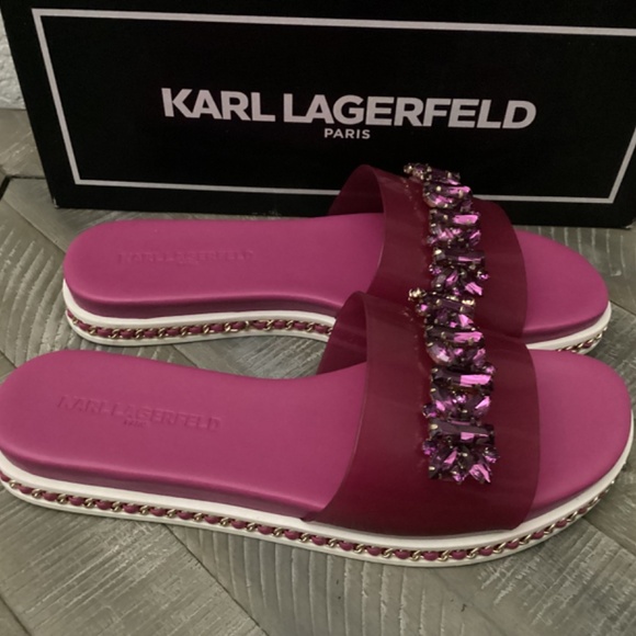 KARL LAGERFELD PARIS Women's Bijou Embellished Slide Sandals, size 6.5 - Picture 8 of 10